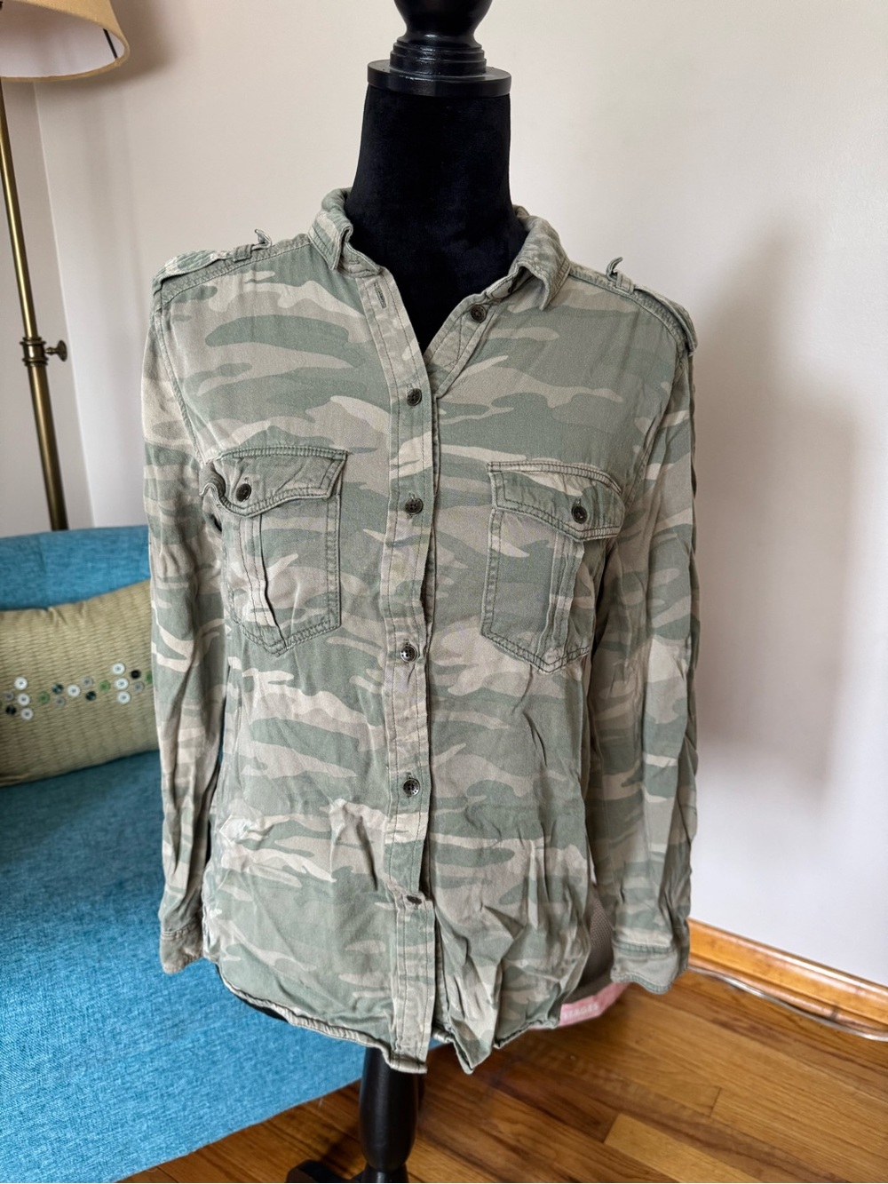 American Eagle Outfitters Green Camo Button Up
